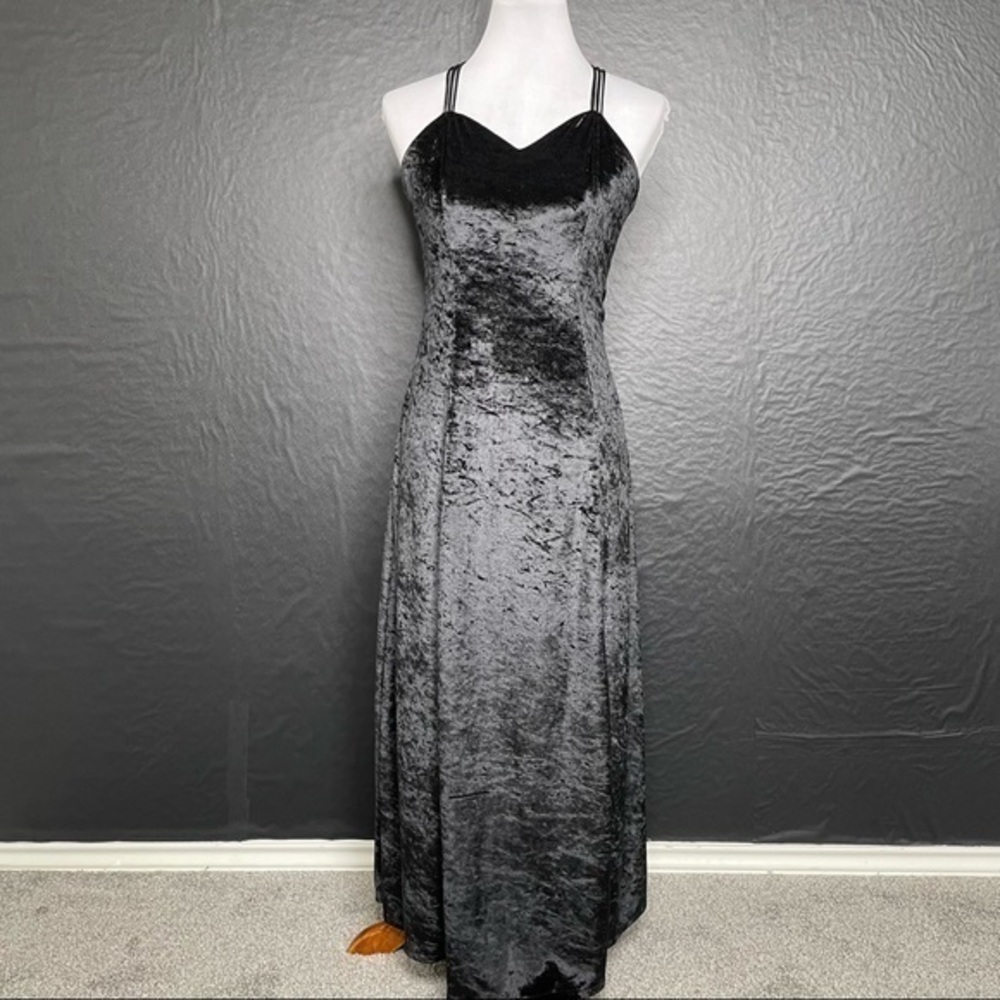 Next Left Maxi Dress Womens 0 Black Crushed Velvet Romantic Whimsigoth Witchy